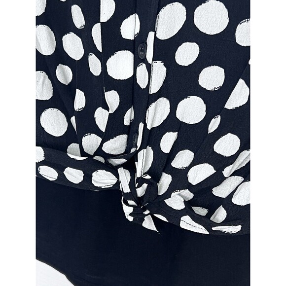 Porridge Clothing Anthropologie Black Polka Dot Tie Waist Button Shirt Sz XS - Picture 3 of 6